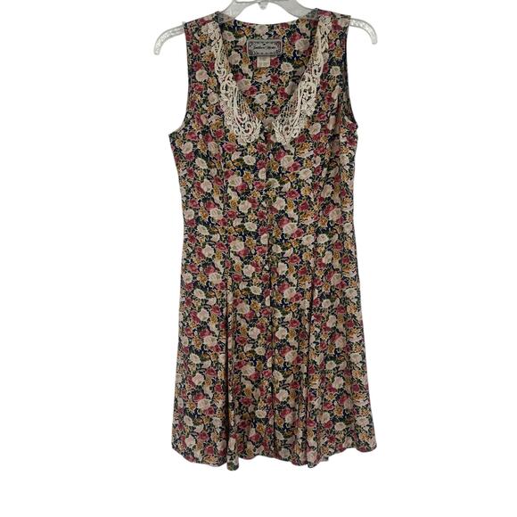 Vtg Jonathan Martin Aline Dress Sz 5/6 Blue Floral Cottage Core Peasant Lace 90s - Picture 9 of 9